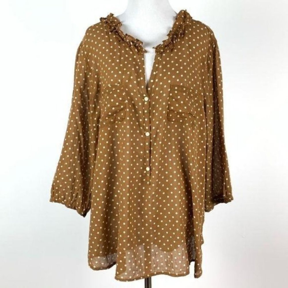 Old Navy Brown Ruffled 3/4 Sleeve Blouse